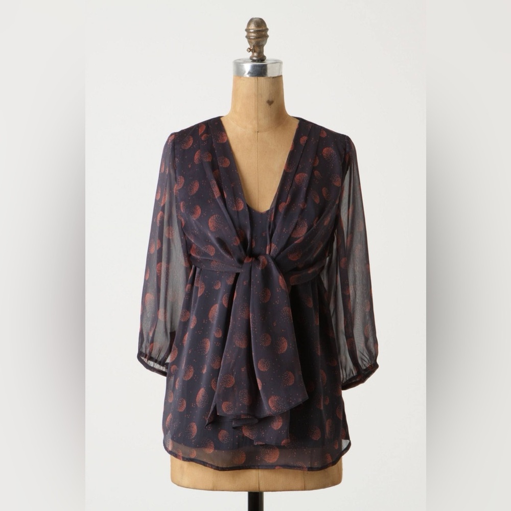 Anthropologie | Stitch & Knot Dotted Moon Tie-Front Blouse - XS